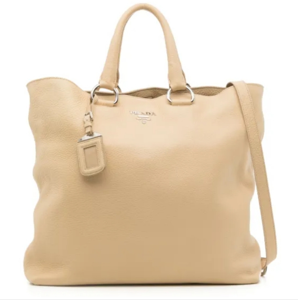 PRADA Cream Vitello Daino Leather Tote/ Crossbody Bag - Picture 2 of 9